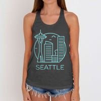 Simple Seattle Downtown Cityscape Emerald Color Women's Knotted Racerback Tank