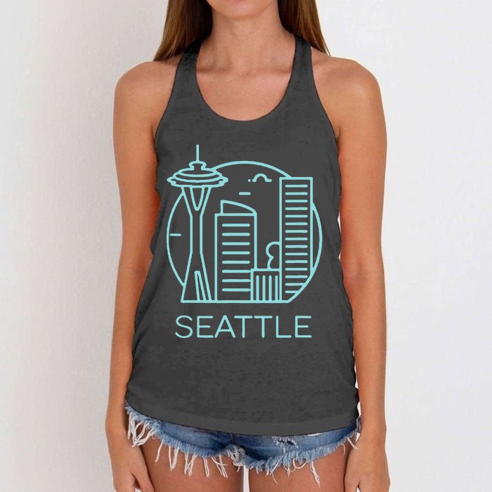 Simple Seattle Downtown Cityscape Emerald Color Women's Knotted Racerback Tank