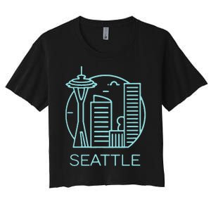 Simple Seattle Downtown Cityscape Emerald Color Women's Crop Top Tee