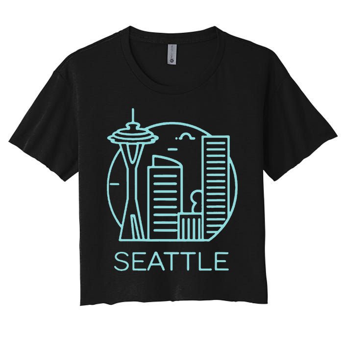 Simple Seattle Downtown Cityscape Emerald Color Women's Crop Top Tee