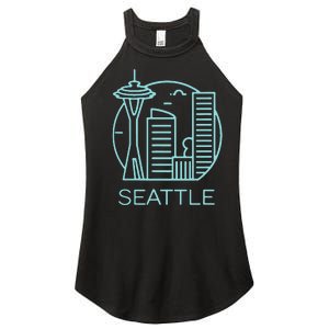 Simple Seattle Downtown Cityscape Emerald Color Women's Perfect Tri Rocker Tank