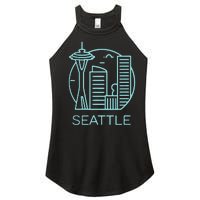 Simple Seattle Downtown Cityscape Emerald Color Women's Perfect Tri Rocker Tank