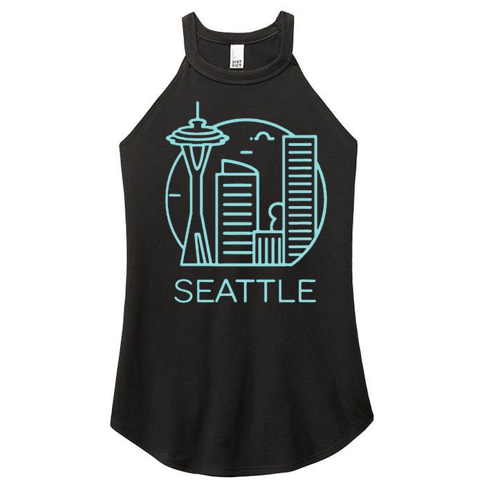 Simple Seattle Downtown Cityscape Emerald Color Women's Perfect Tri Rocker Tank