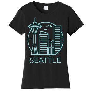 Simple Seattle Downtown Cityscape Emerald Color Women's T-Shirt