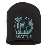 Simple Seattle Downtown Cityscape Emerald Color Short Acrylic Beanie