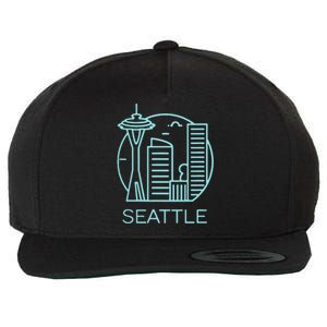 Simple Seattle Downtown Cityscape Emerald Color Wool Snapback Cap