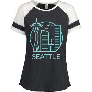 Simple Seattle Downtown Cityscape Emerald Color Enza Ladies Jersey Colorblock Tee