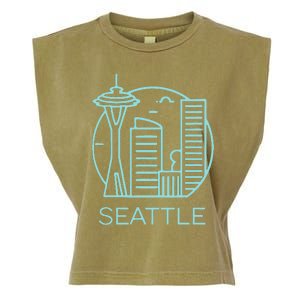 Simple Seattle Downtown Cityscape Emerald Color Garment-Dyed Women's Muscle Tee