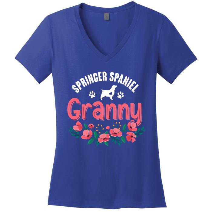 Springer Spaniel Dog Granny Grandma Xmas Dog Lover Christmas Meaningful Gift Women's V-Neck T-Shirt