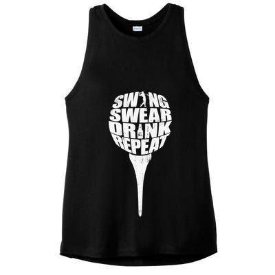 Swing Swear Drink Repeat Player Funny  Golf Lover Ladies PosiCharge Tri-Blend Wicking Tank