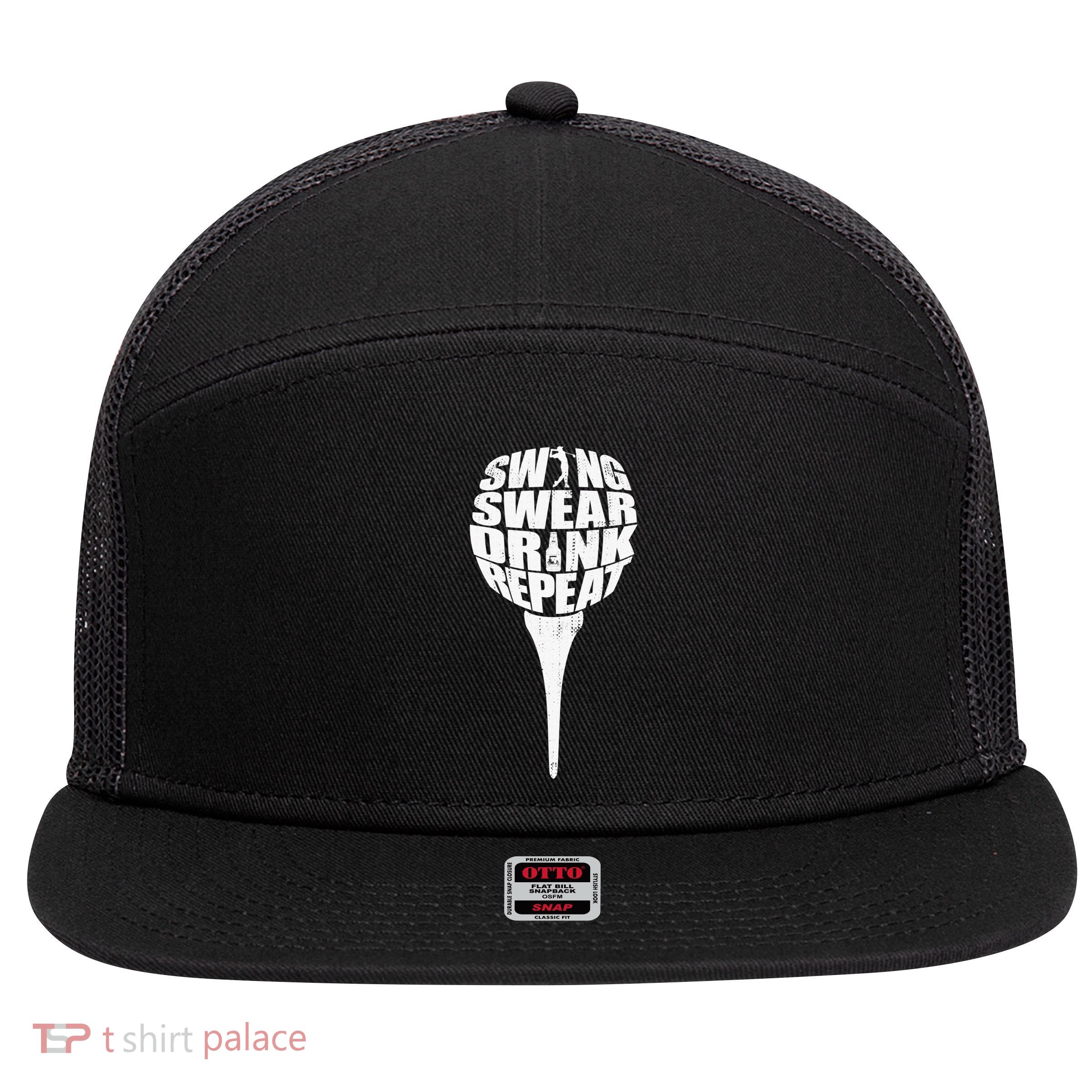 Swing Swear Drink Repeat Player Funny  Golf Lover 7 Panel Mesh Trucker Snapback Hat
