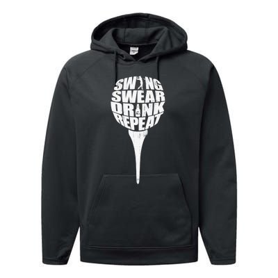 Swing Swear Drink Repeat Player Funny  Golf Lover Performance Fleece Hoodie