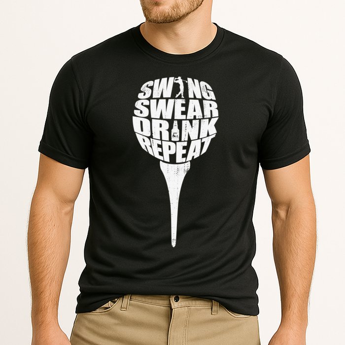 Swing Swear Drink Repeat Player Funny  Golf Lover Cooling Performance Crew T-Shirt