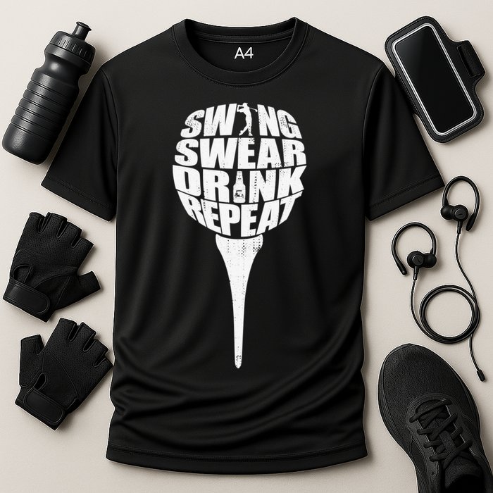 Swing Swear Drink Repeat Player Funny  Golf Lover Cooling Performance Crew T-Shirt