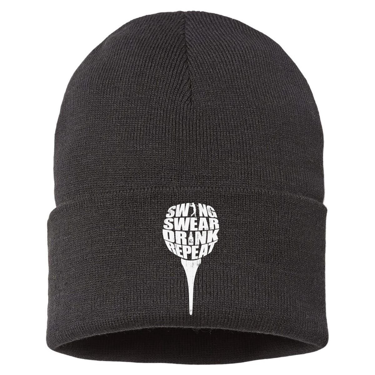 Swing Swear Drink Repeat Player Funny  Golf Lover Sustainable Knit Beanie