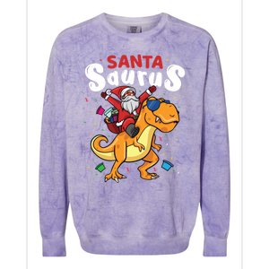 Santa Saurus Dino And Santa Claus Dinosaur And Santa Gift Colorblast Crewneck Sweatshirt