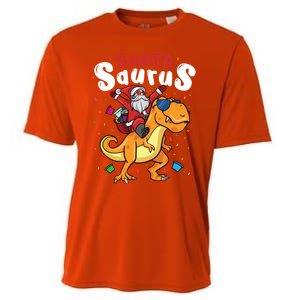 Santa Saurus Dino And Santa Claus Dinosaur And Santa Gift Cooling Performance Crew T-Shirt