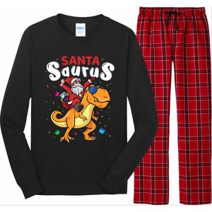 Santa Saurus Dino And Santa Claus Dinosaur And Santa Gift Long Sleeve Pajama Set