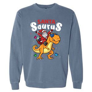 Santa Saurus Dino And Santa Claus Dinosaur And Santa Gift Garment-Dyed Sweatshirt