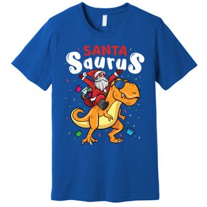 Santa Saurus Dino And Santa Claus Dinosaur And Santa Gift Premium T-Shirt