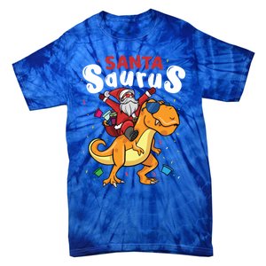 Santa Saurus Dino And Santa Claus Dinosaur And Santa Gift Tie-Dye T-Shirt