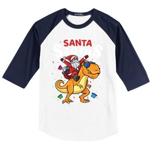 Santa Saurus Dino And Santa Claus Dinosaur And Santa Gift Baseball Sleeve Shirt