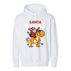 Santa Saurus Dino And Santa Claus Dinosaur And Santa Gift Garment-Dyed Fleece Hoodie