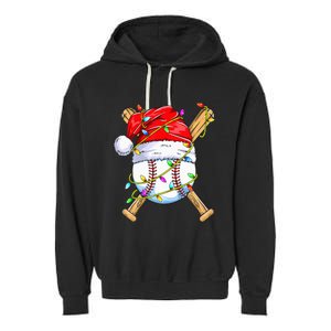 Santa Sports Design For Christmas Baseball Player Garment-Dyed Fleece Hoodie