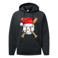 Santa Sports Design For Christmas Baseball Player Performance Fleece Hoodie