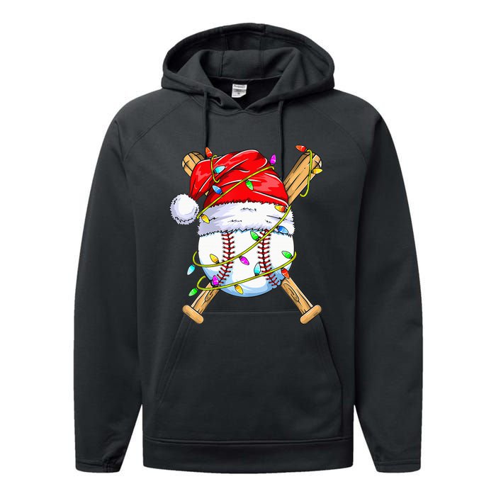 Santa Sports Design For Christmas Baseball Player Performance Fleece Hoodie