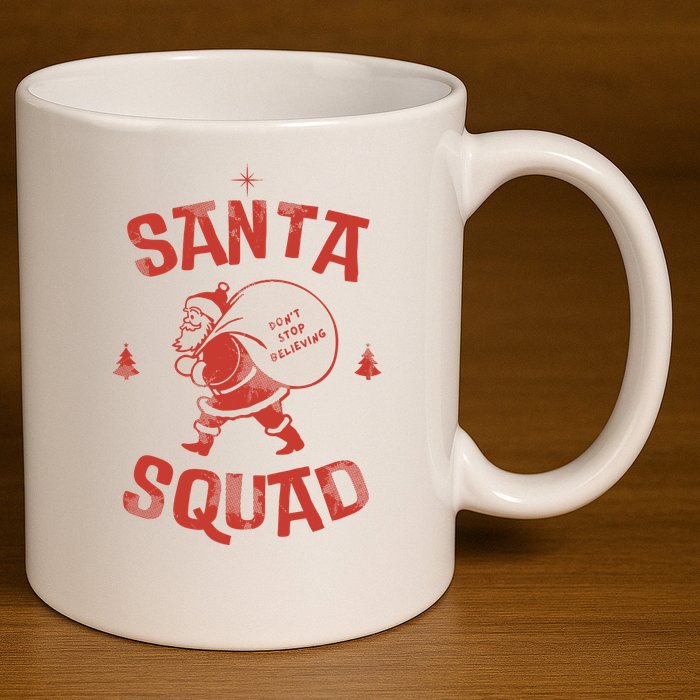 Santa Squad Dont Stop Believing Christmas 11oz C Handle Ceramic Mug