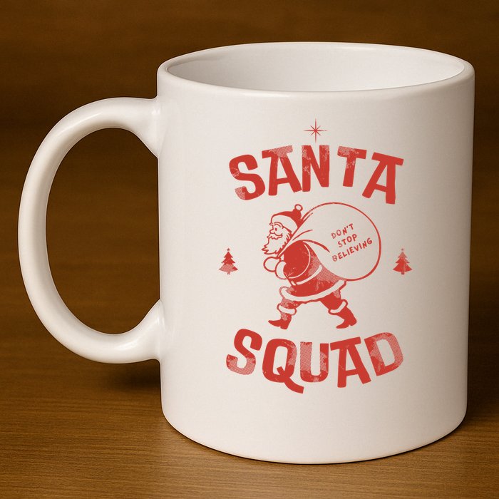 Santa Squad Dont Stop Believing Christmas 11oz C Handle Ceramic Mug
