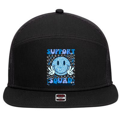 Support Squad Diabetes Awareness Blue Smile T1d Type 1 7 Panel Mesh Trucker Snapback Hat