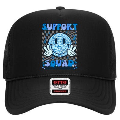 Support Squad Diabetes Awareness Blue Smile T1d Type 1 High Crown Mesh Back Trucker Hat