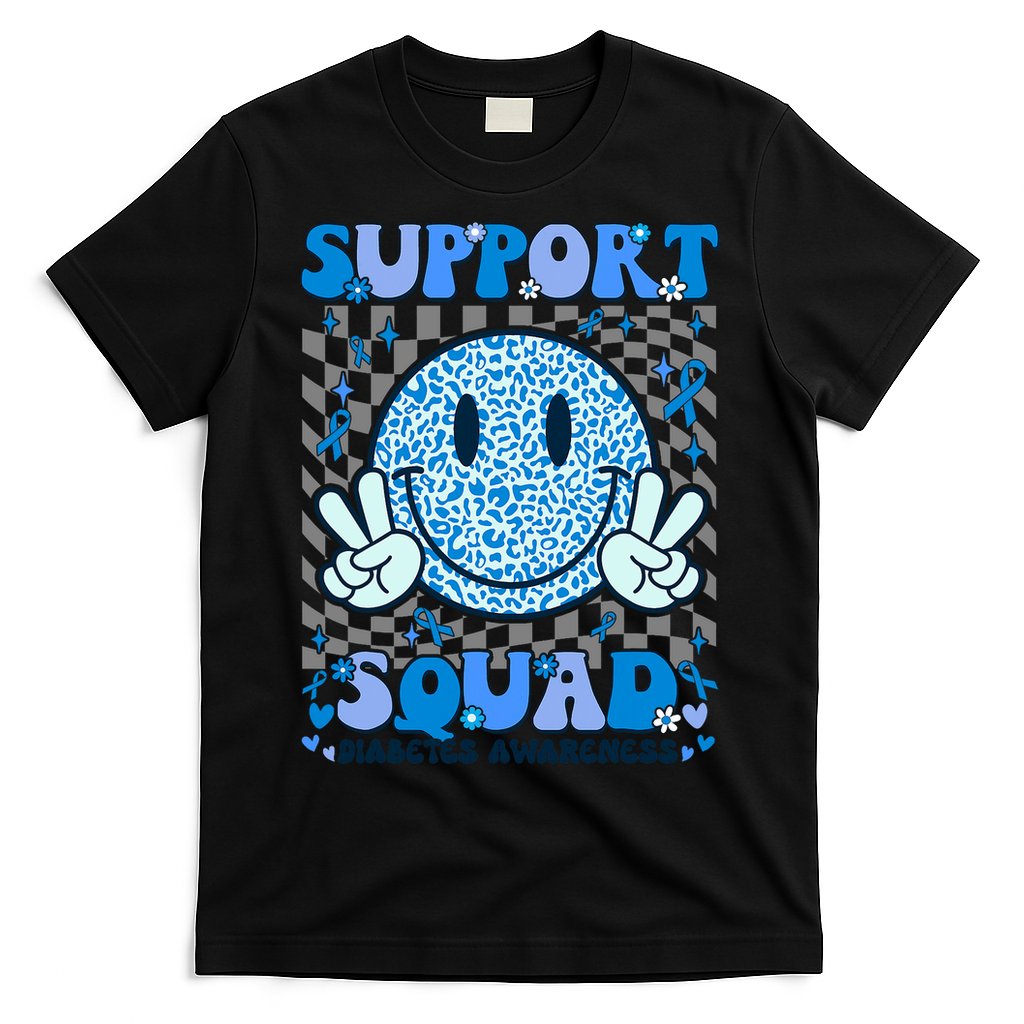 Support Squad Diabetes Awareness Blue Smile T1d Type 1 T-Shirt