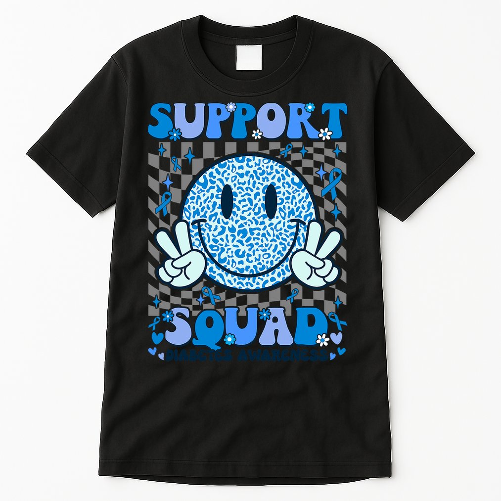 Support Squad Diabetes Awareness Blue Smile T1d Type 1 Tall T-Shirt