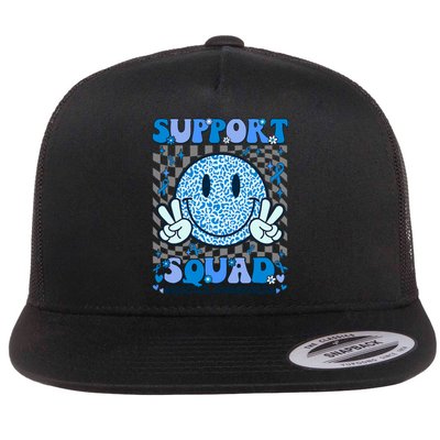 Support Squad Diabetes Awareness Blue Smile T1d Type 1 Flat Bill Trucker Hat