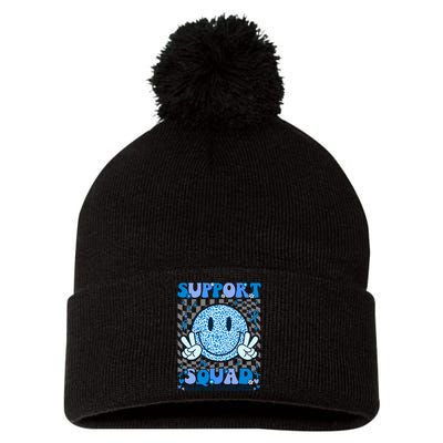 Support Squad Diabetes Awareness Blue Smile T1d Type 1 Pom Pom 12in Knit Beanie