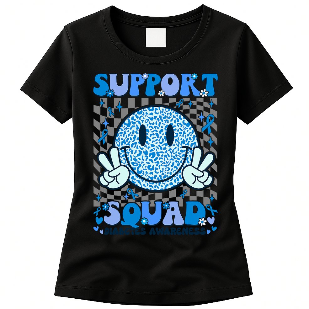 Support Squad Diabetes Awareness Blue Smile T1d Type 1 Womens T-Shirt