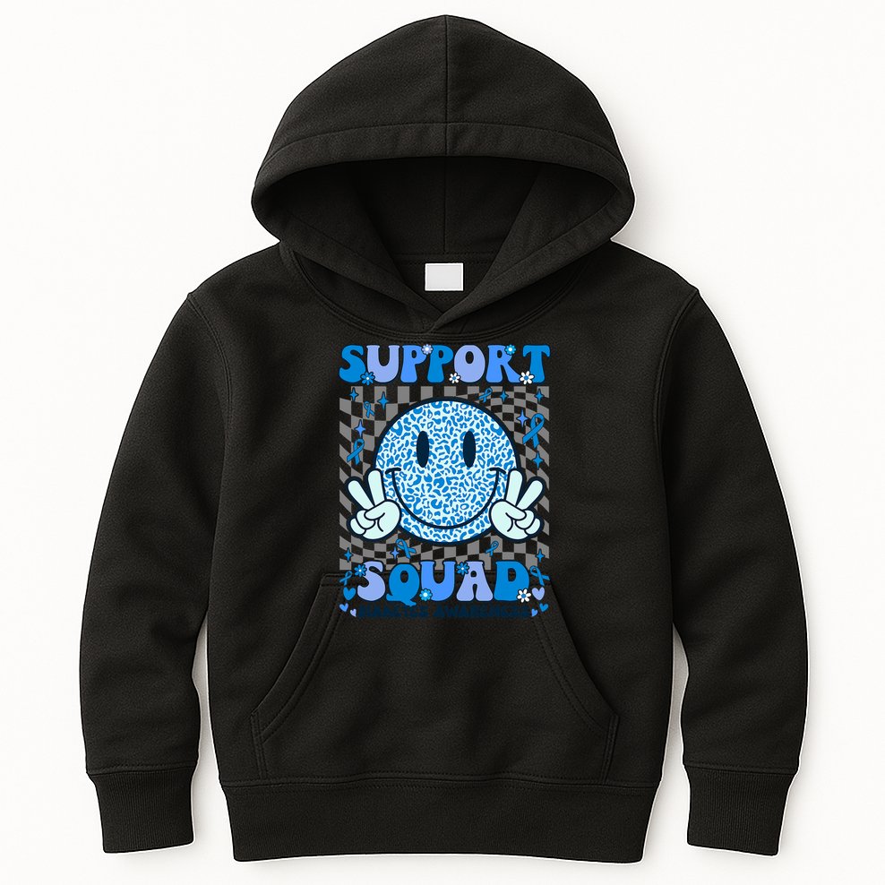 Support Squad Diabetes Awareness Blue Smile T1d Type 1 Kids Hoodie