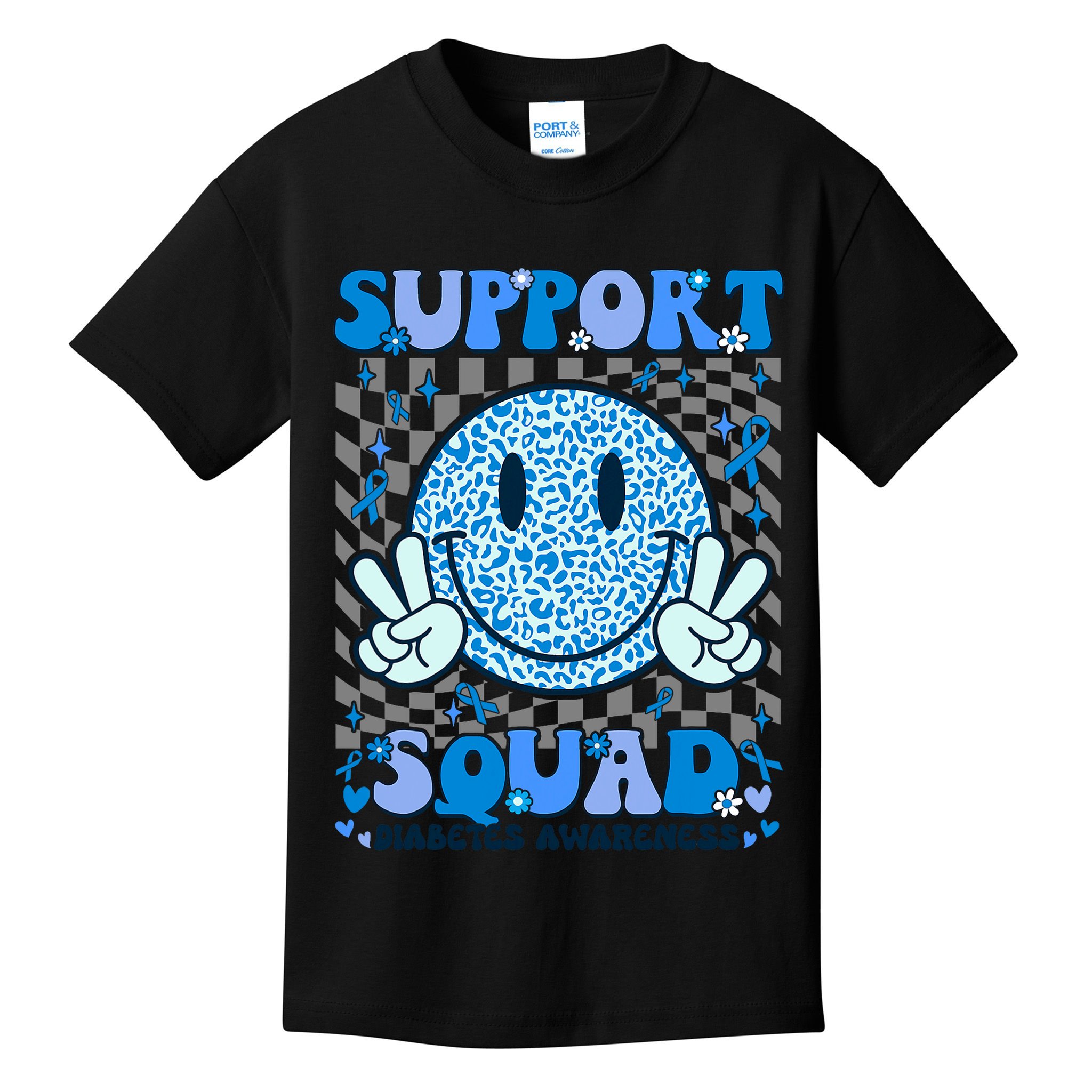 Support Squad Diabetes Awareness Blue Smile T1d Type 1 Kids T-Shirt