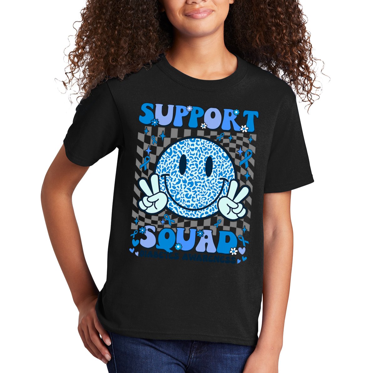 Support Squad Diabetes Awareness Blue Smile T1d Type 1 Kids T-Shirt
