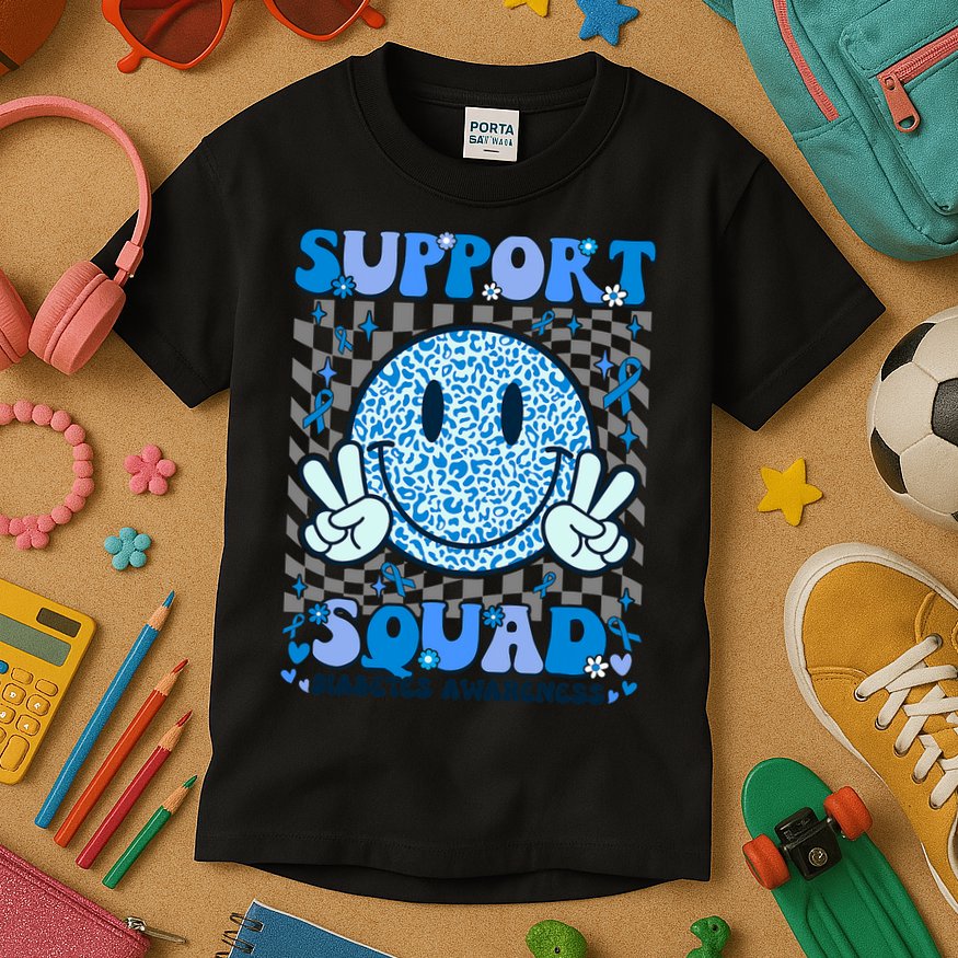 Support Squad Diabetes Awareness Blue Smile T1d Type 1 Kids T-Shirt
