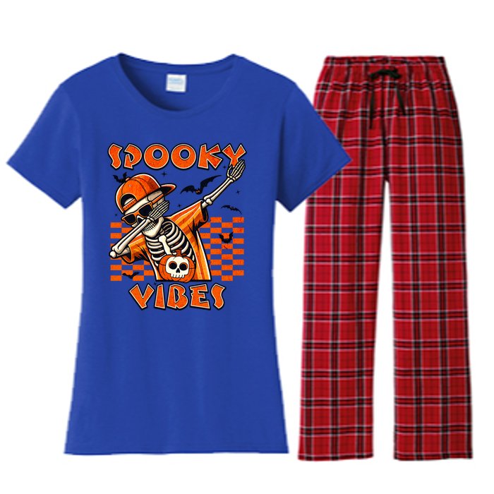 Spooky Squad Dabbing Skeleton Monster Halloween Great Gift Women's Flannel Pajama Set