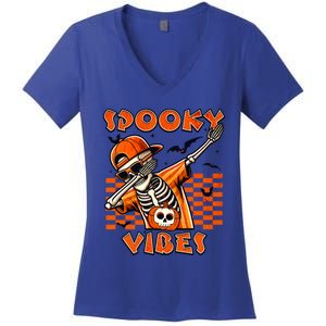 Spooky Squad Dabbing Skeleton Monster Halloween Great Gift Women's V-Neck T-Shirt