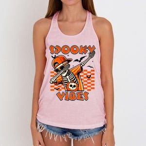 Spooky Squad Dabbing Skeleton Monster Halloween Great Gift Women's Knotted Racerback Tank