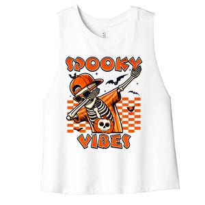 Spooky Squad Dabbing Skeleton Monster Halloween Great Gift Women's Racerback Cropped Tank