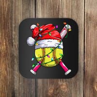 Santa Sports Design Women Christmas Softball Player Coaster