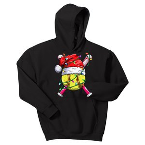 Santa Sports Design Women Christmas Softball Player Kids Hoodie