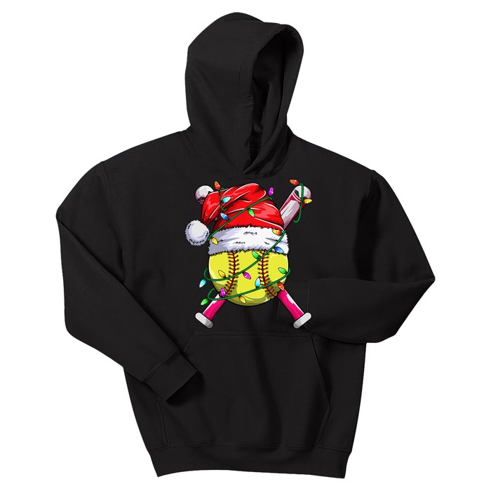 Santa Sports Design Women Christmas Softball Player Kids Hoodie